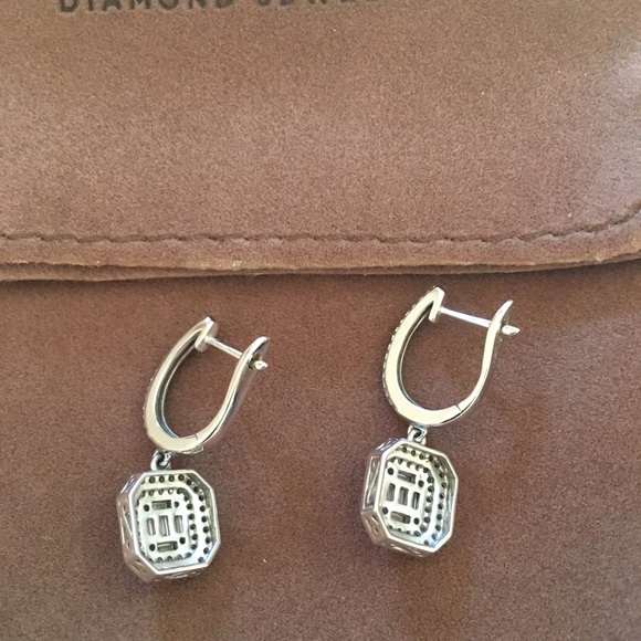 Solid 14K White Gold Genuine Diamond Drop Earrings - Picture 5 of 7